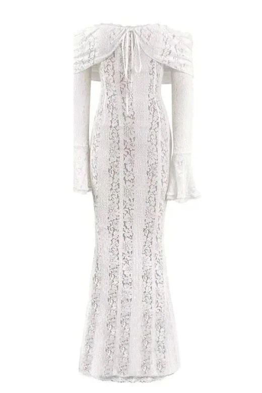Rose Long Sleeve Bodycon Maxi Dress White Pearl