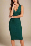 Noa V Neck Bodycon Dress Emerald Green
