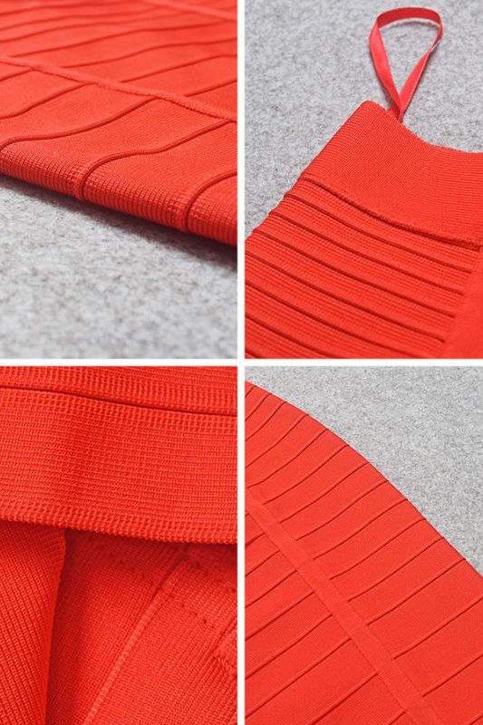 Pencil Bandage Knitted Knee Length Skirt Lipstick Red