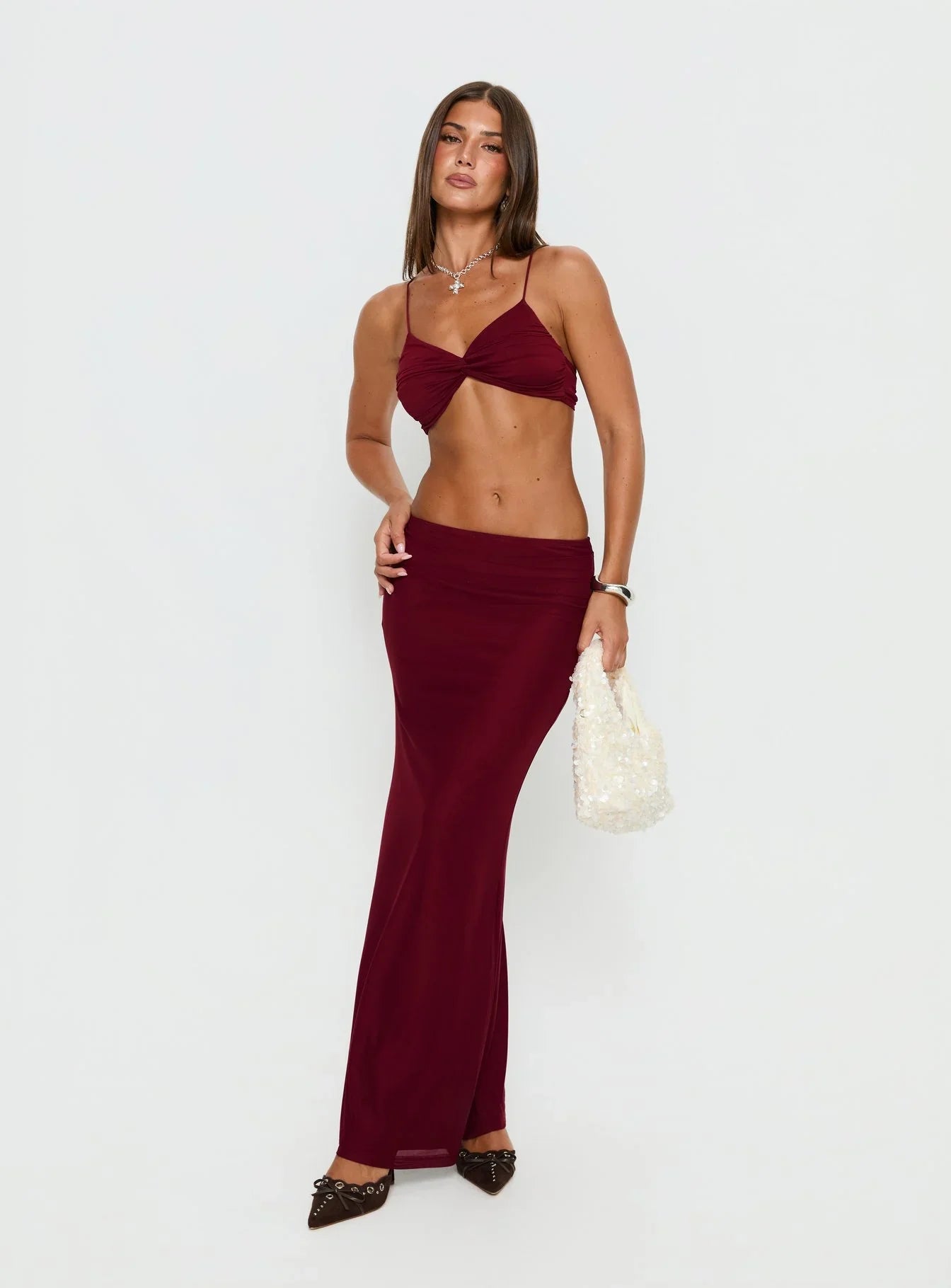 Delores Ruched Maxi Skirt Red