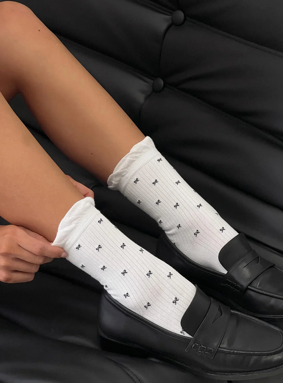 Soffie Frill Detail Bow Socks White