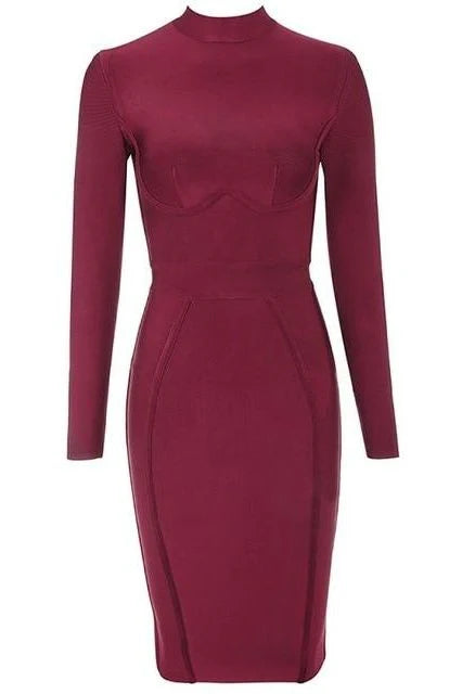 Dee Long Sleeve Bandage Dress Red Wine
