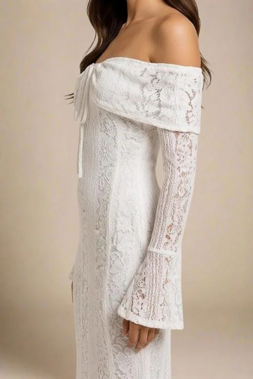 Rose Long Sleeve Bodycon Maxi Dress White Pearl