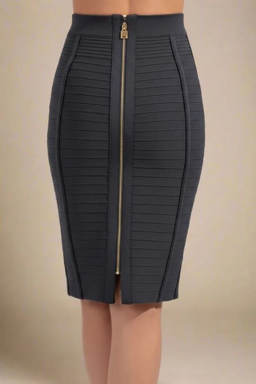 Pencil Bandage Knitted Knee Length Skirt Classic Black