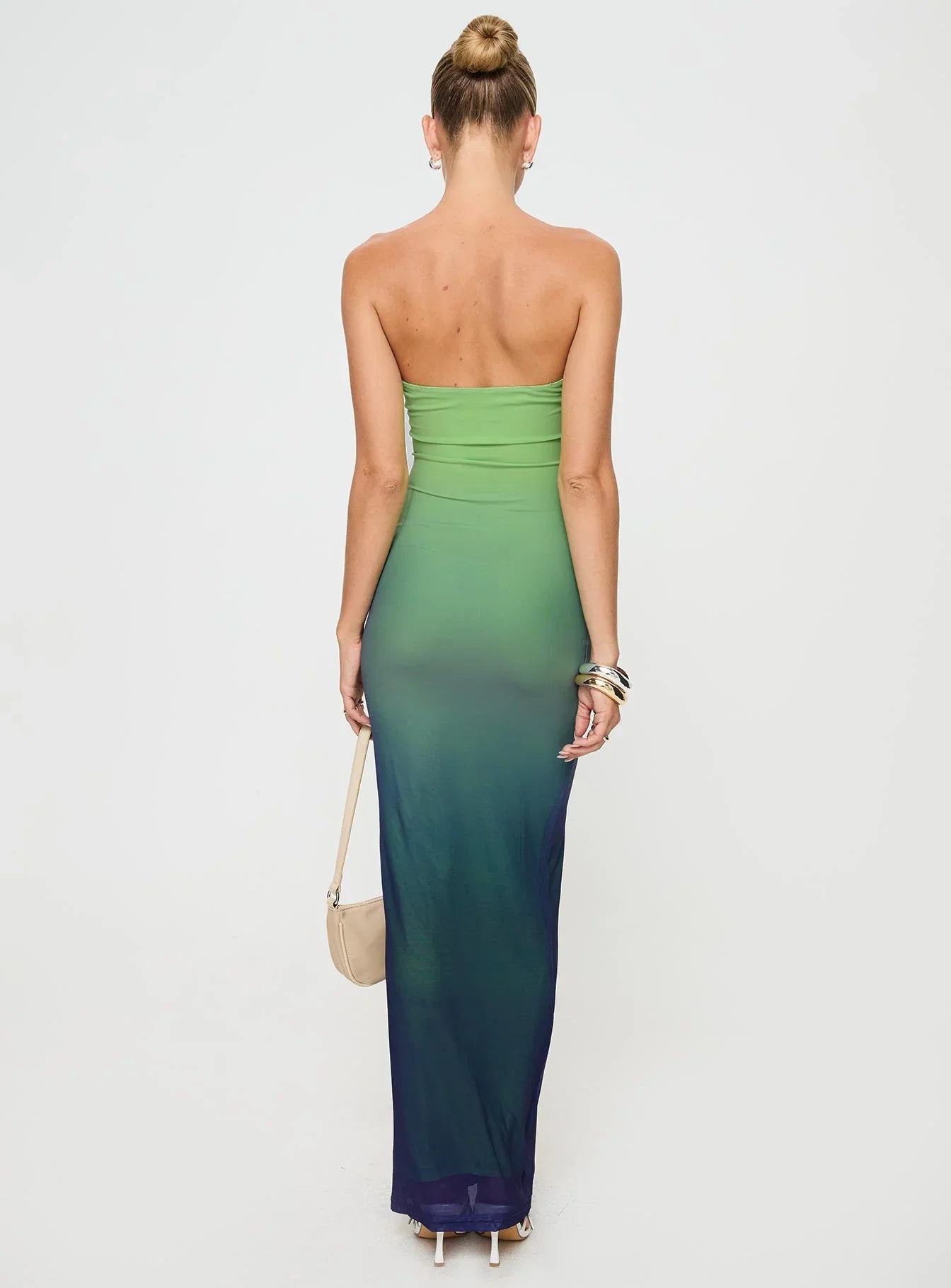 Stolen Love Strapless Maxi Dress Blue Green Ombre