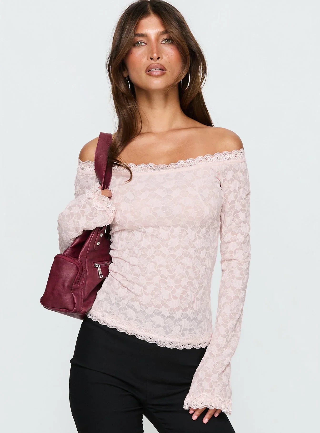 Mochapella Off The Shoulder Top Soft Pink