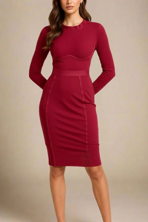 Dee Long Sleeve Bandage Dress Red Wine