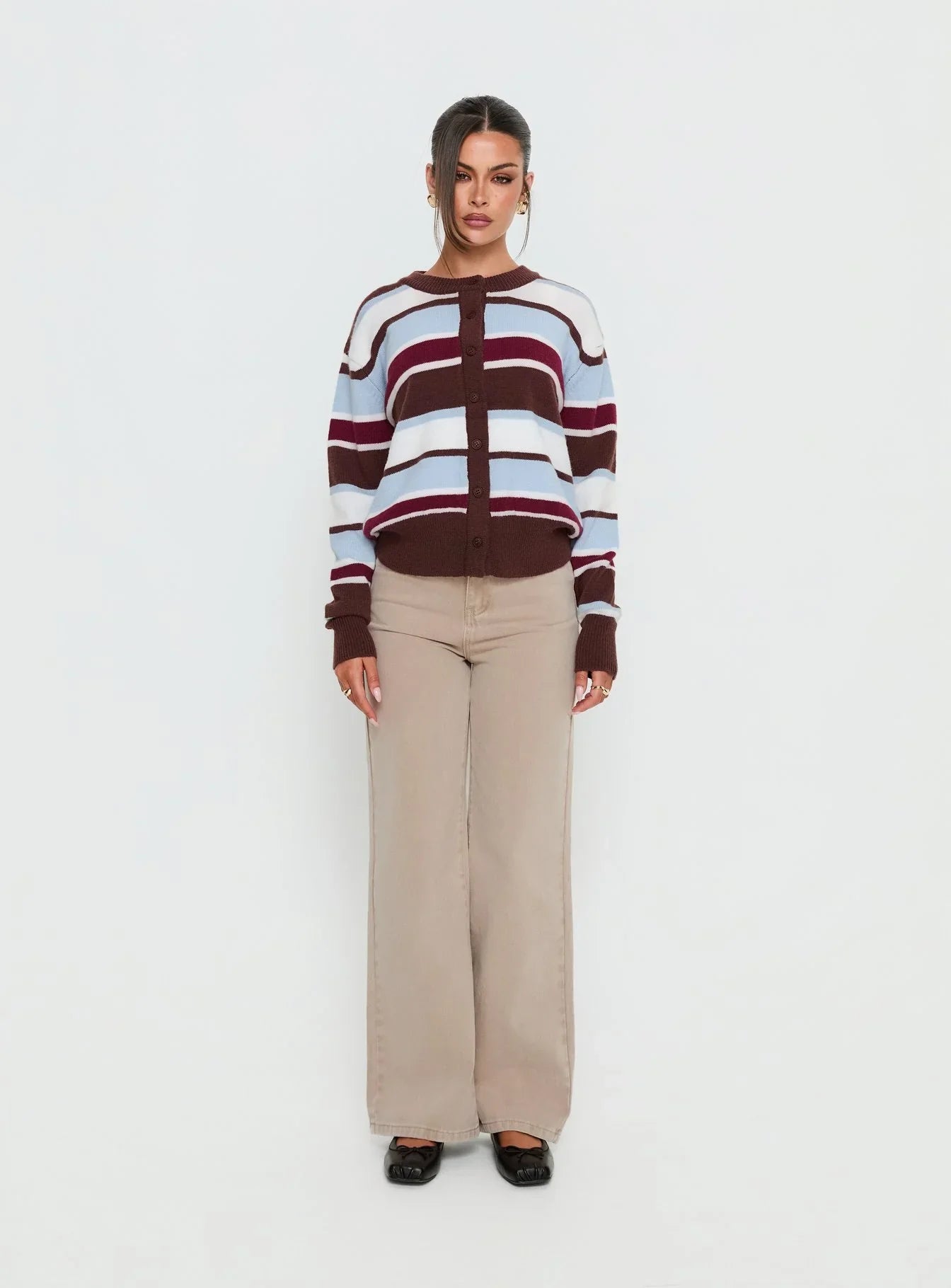 Soline Knit Cardigan Blue Brown Stripe