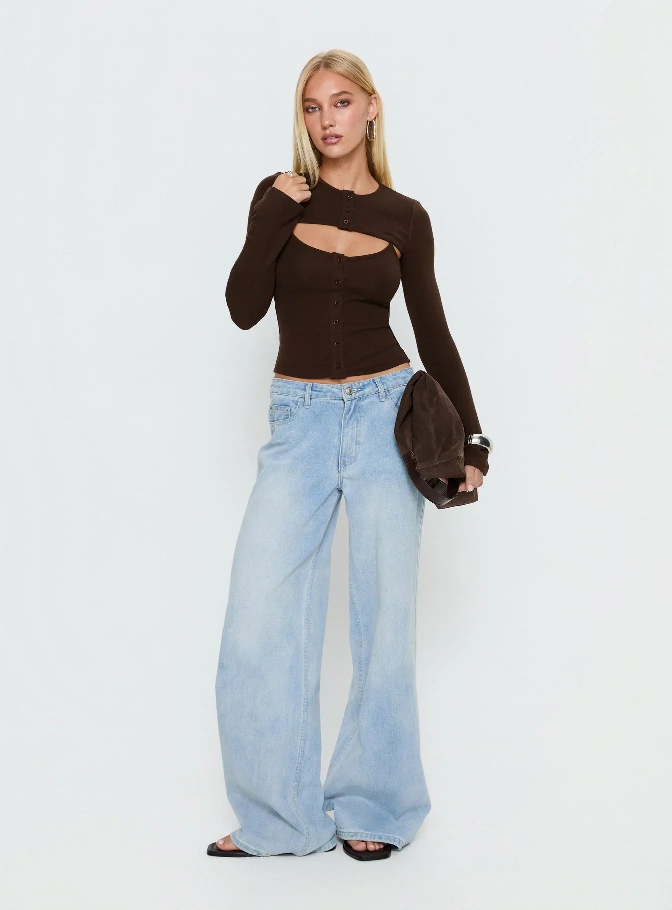Camira Keyhole Two Piece Long Sleeve Top Brown