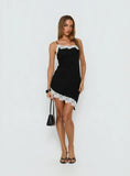 Esadora Lace Asymmetrical Mini Dress Black / Cream