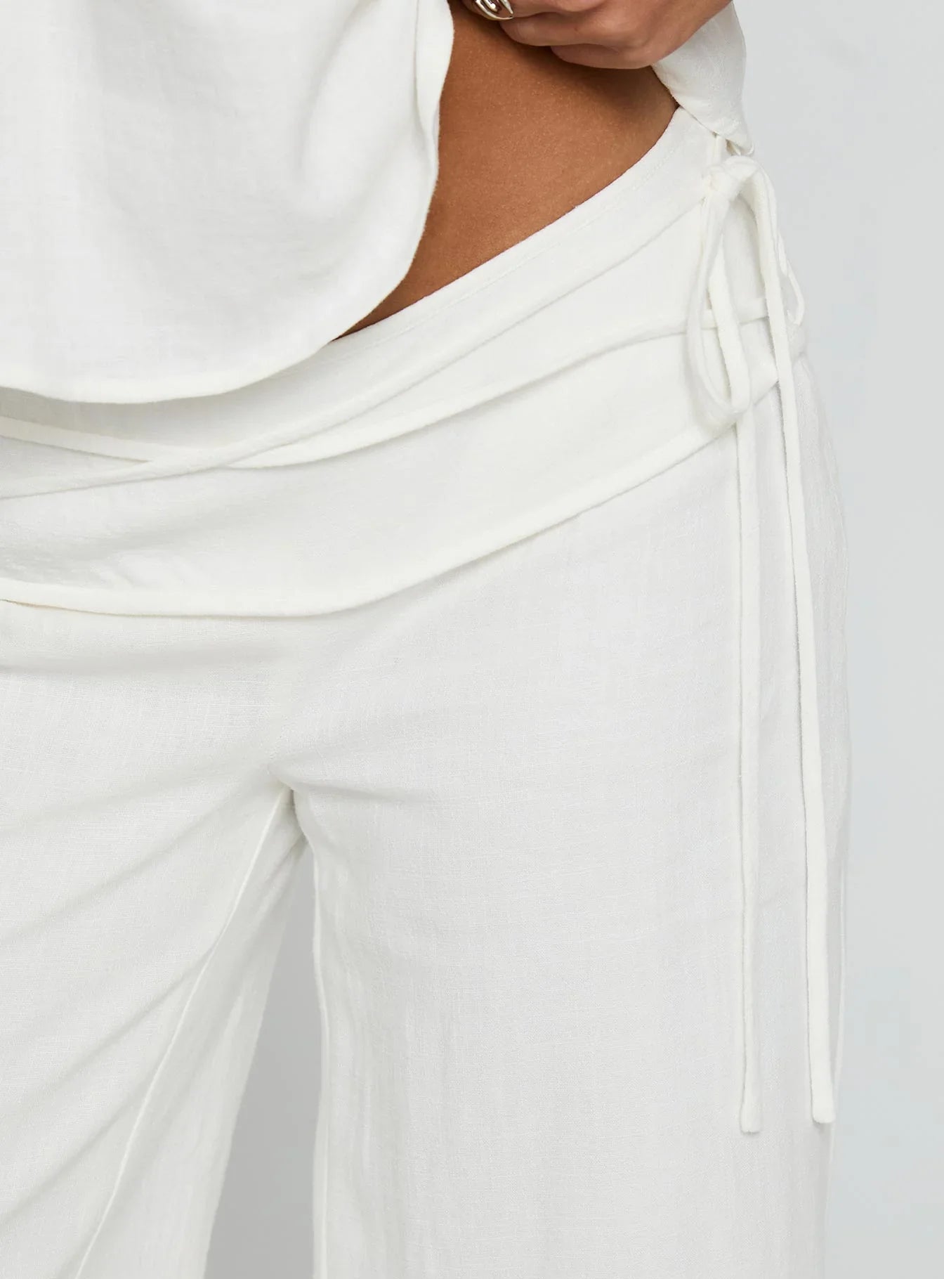 Silver Moon Linen Blend Tie Pants White