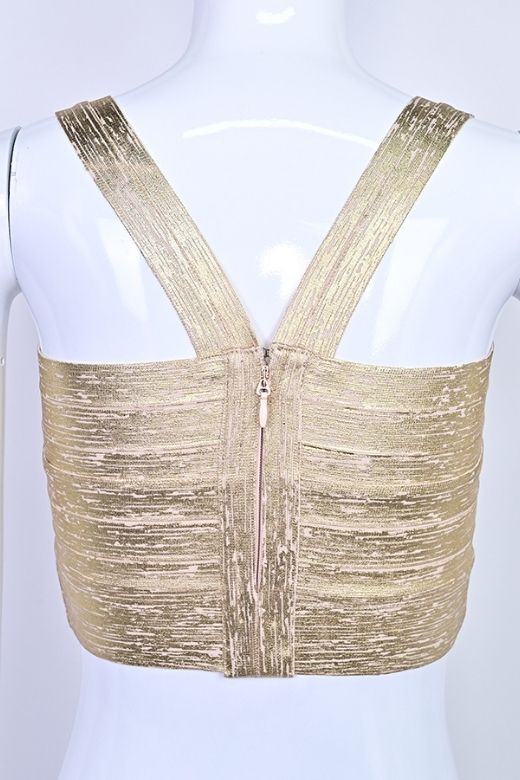Jay Bandage Leather Crop Top Gold