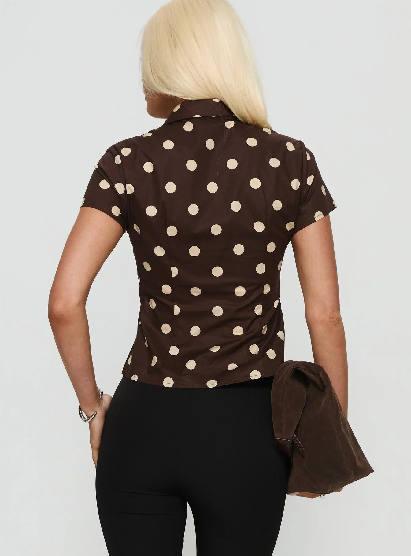 Lift Off Button Up Top Choc Lemon Polka