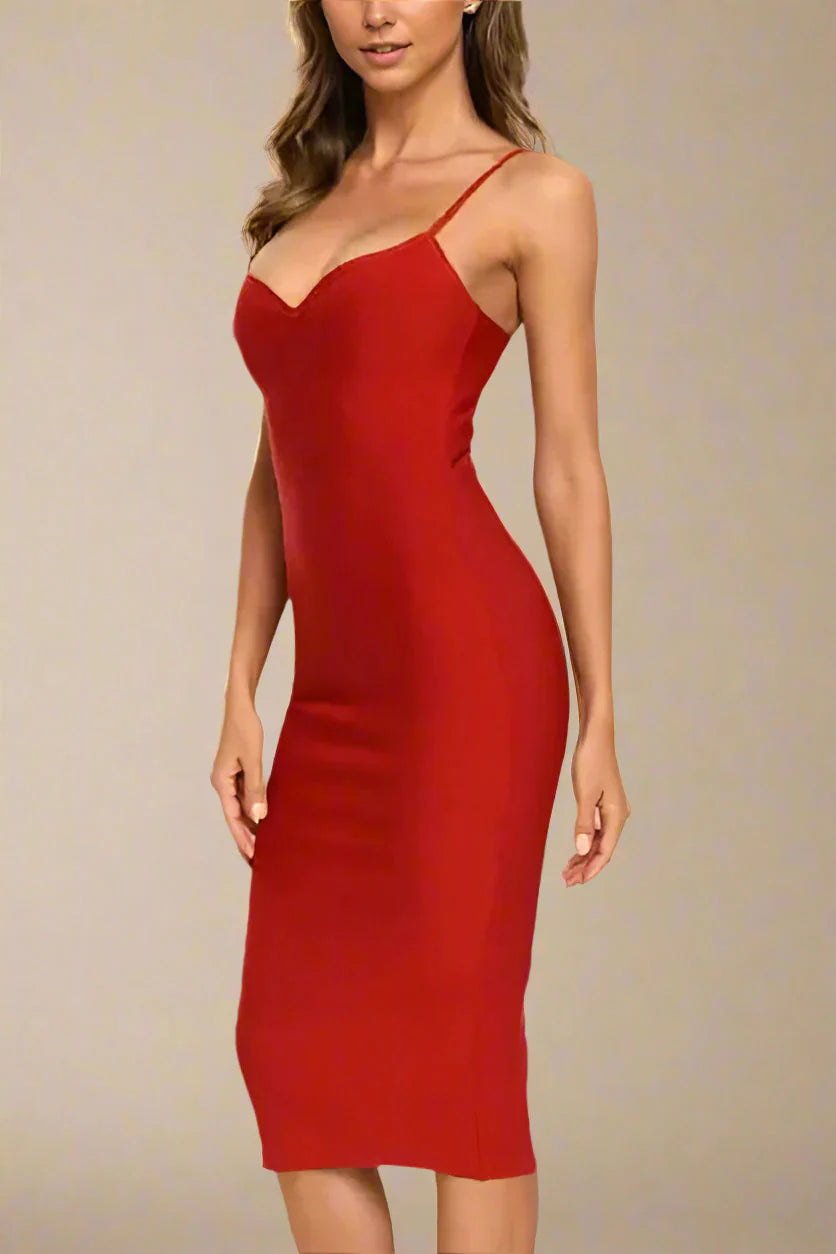 Blanche Bandage Midi Dress Lipstick Red Sale