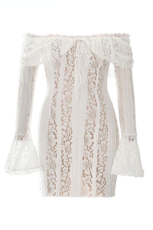 Rose Long Sleeve Bodycon Mini Dress White Pearl