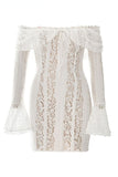 Rose Long Sleeve Bodycon Mini Dress White Pearl Sale