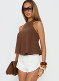 Aquaria Halter Linen Blend Top Chocolate