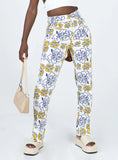 Tropical Dreams High Rise Straight Leg Denim Jeans Off White