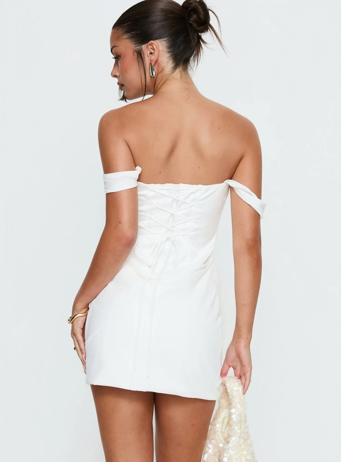 Joslyne Off Shoulder Corset Mini Dress White