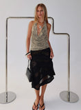 Constancia Asymmetrical Sheer Midi Skirt Black