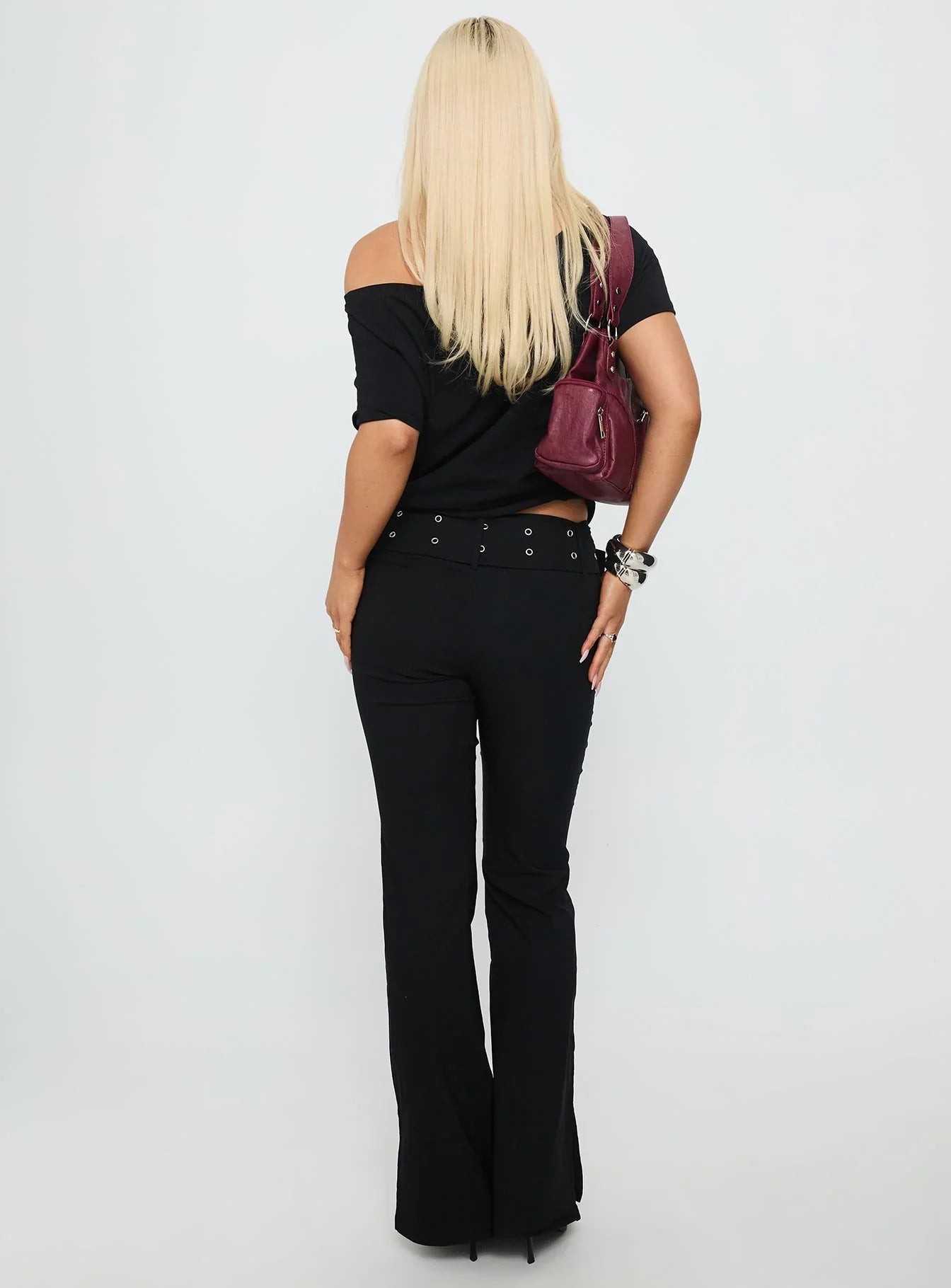 Kortnee Eyelet Detail Flare Leg Pants Black