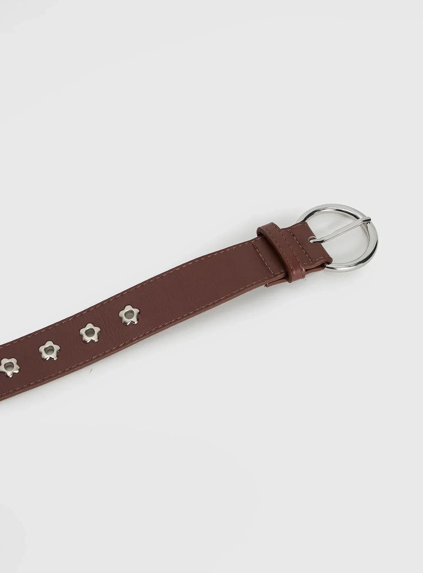 Alstro Faux Leather Flower Studded Belt Brown Silver