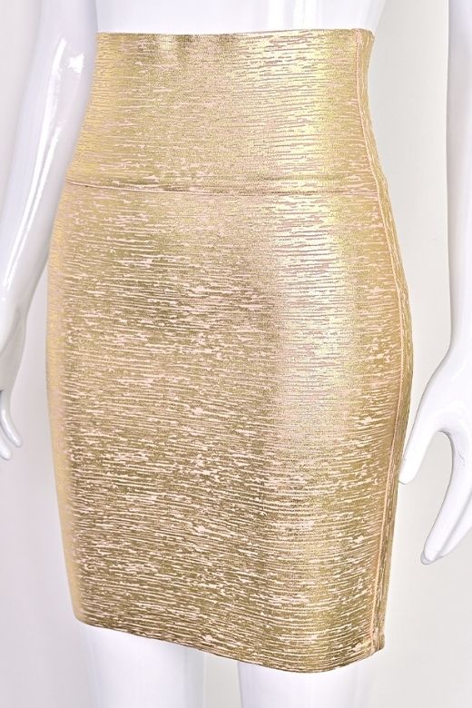 High Waist Leather Pencil Skirt Mini Length Gold