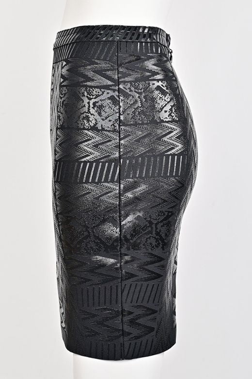 High Waist Metallic Leather Mini Skirt Classic Black