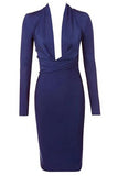 Blaire Long Sleeve Bandage Dress Navy Blue Sale