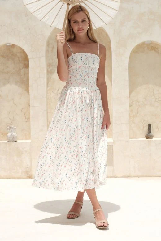 Tasmin Midi Dress White Print