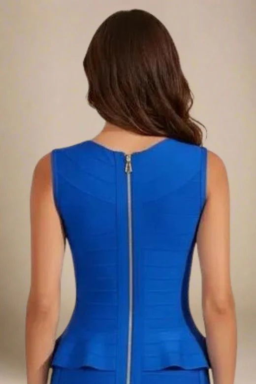 Leni Bandage Top and Knee Length Skirt Set Royal Blue