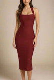 Raya Bodycon Midi Dress Red Wine