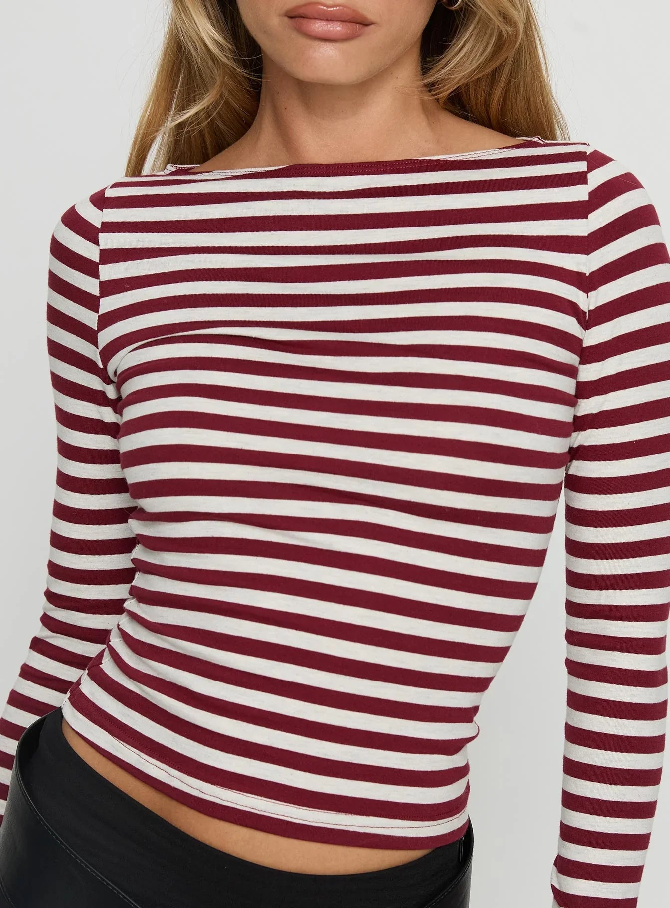 Derrica Long Sleeve Top Red Grey Stripe