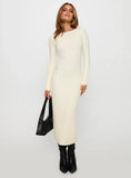 Ryo Long Sleeve Rib Maxi Dress Cream