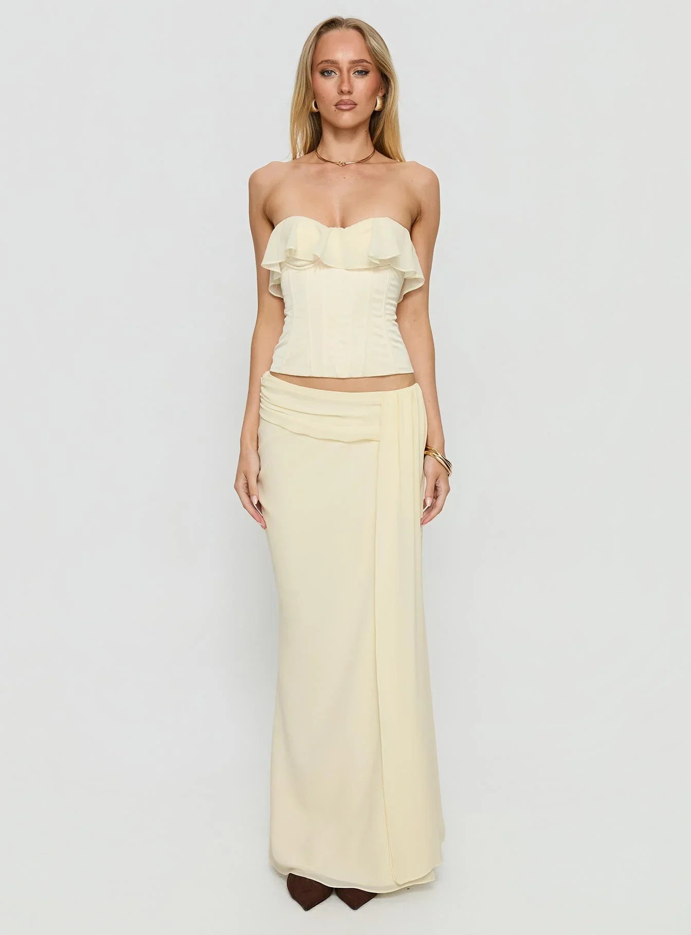 Holliann Draped Maxi Skirt Butter