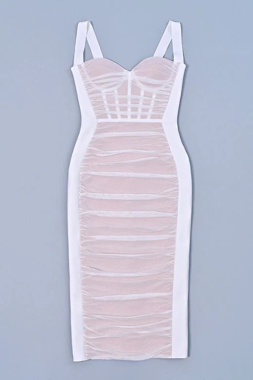 Marilyn Bodycon Wrap Midi Dress White Pearl