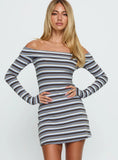 Tosie Long Sleeve Off Shoulder Mini Dress Blue Stripe