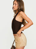 Ivalyn Bandage Plunge Neck Top Chocolate