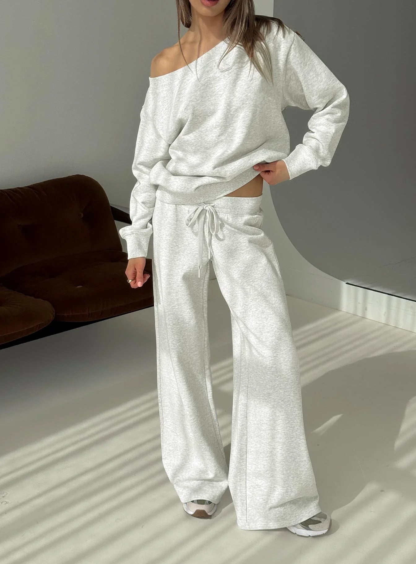 Dodie Wide Leg Pants Grey Marle