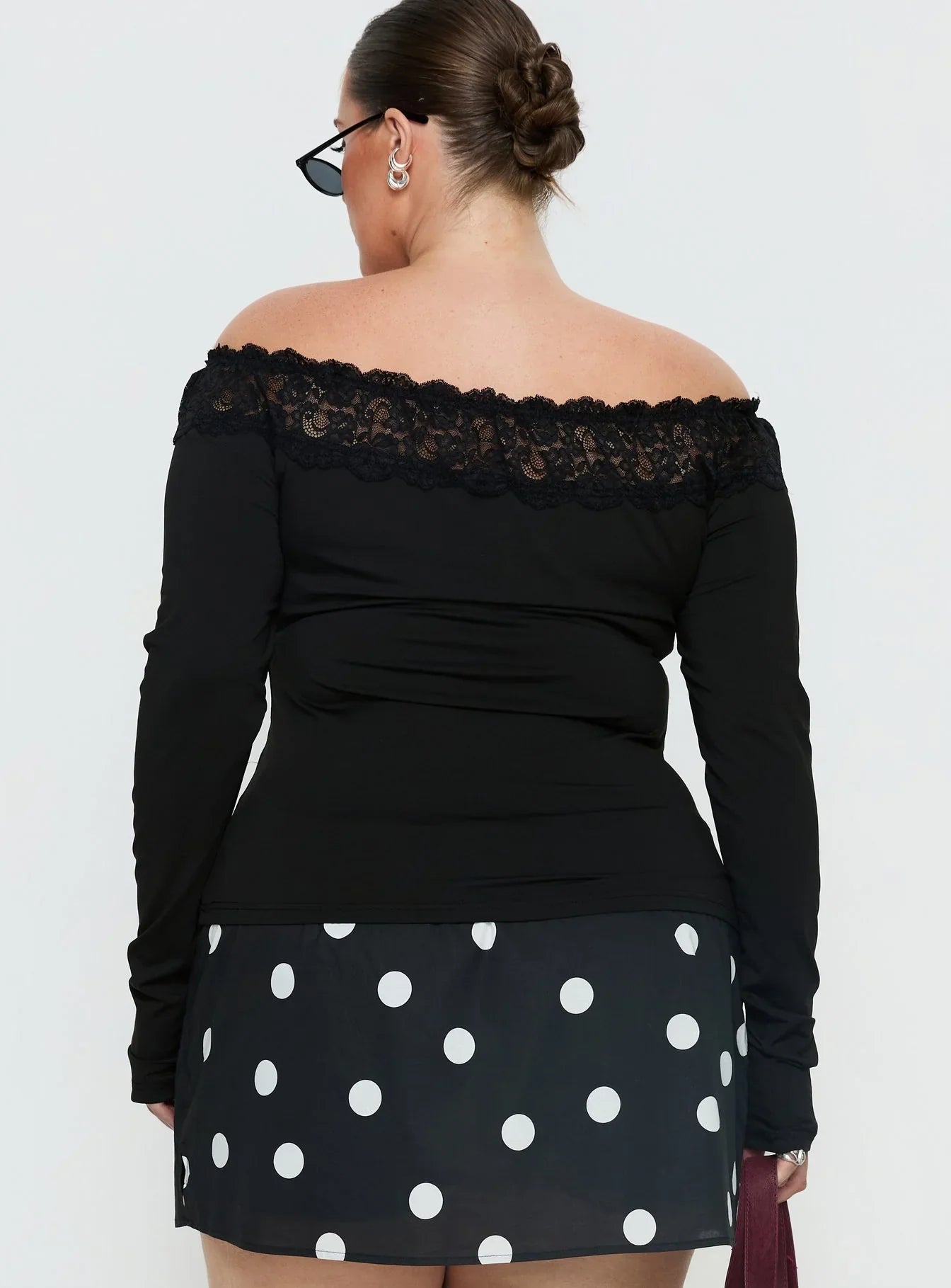 Breiann Lace Off Shoulder Long Sleeve Top Black Curve