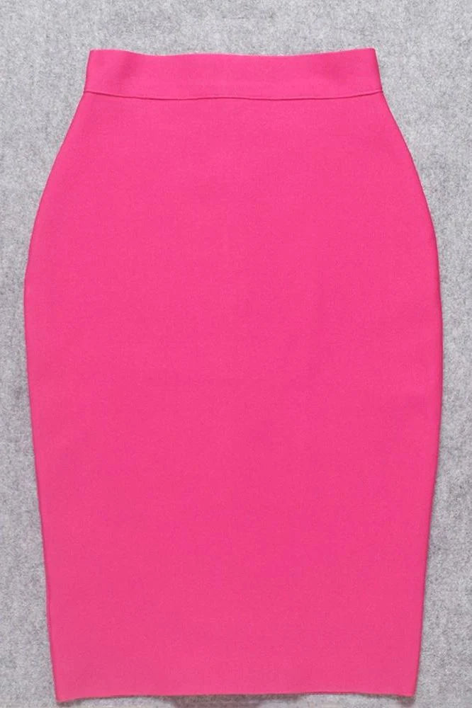 Pencil High Waist Bandage Knee Length Skirt Hot Pink