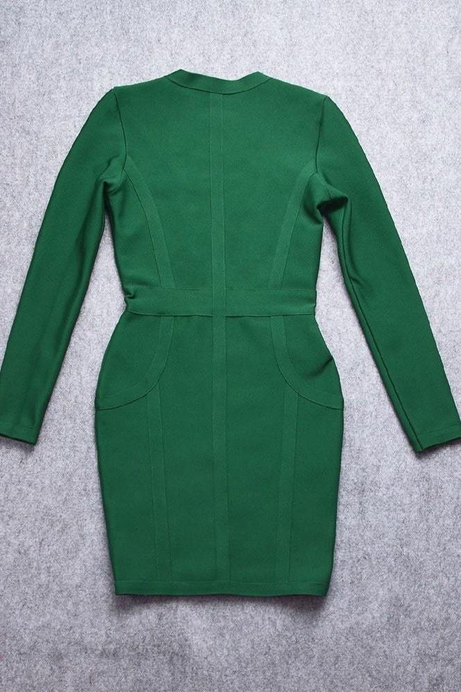 Eva Long Sleeve Bandage Mini Dress Emerald Green Sale
