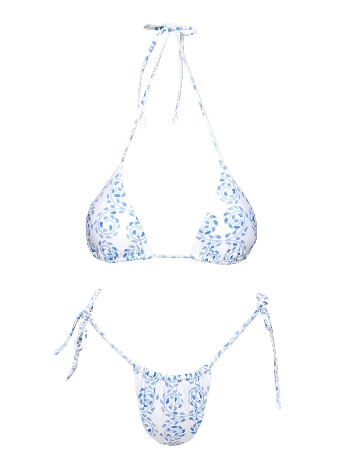 Jenner Tie Side Ruched Bikini Bottom Blue White Swirl