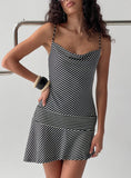 Laurela Asymmetrical Mini Dress Black White Stripe