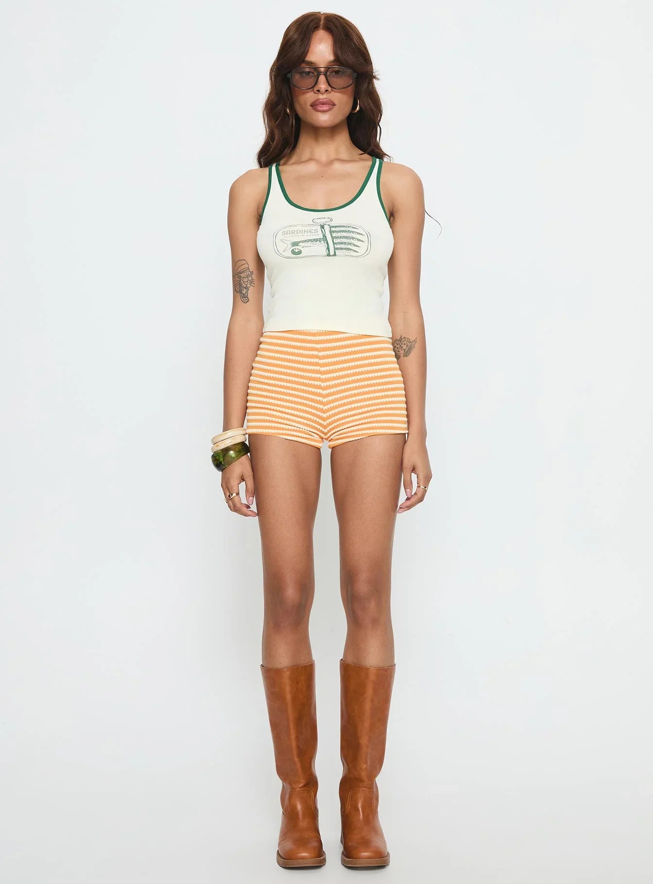 Sardina Contrast Trim Tank Top Cream Green