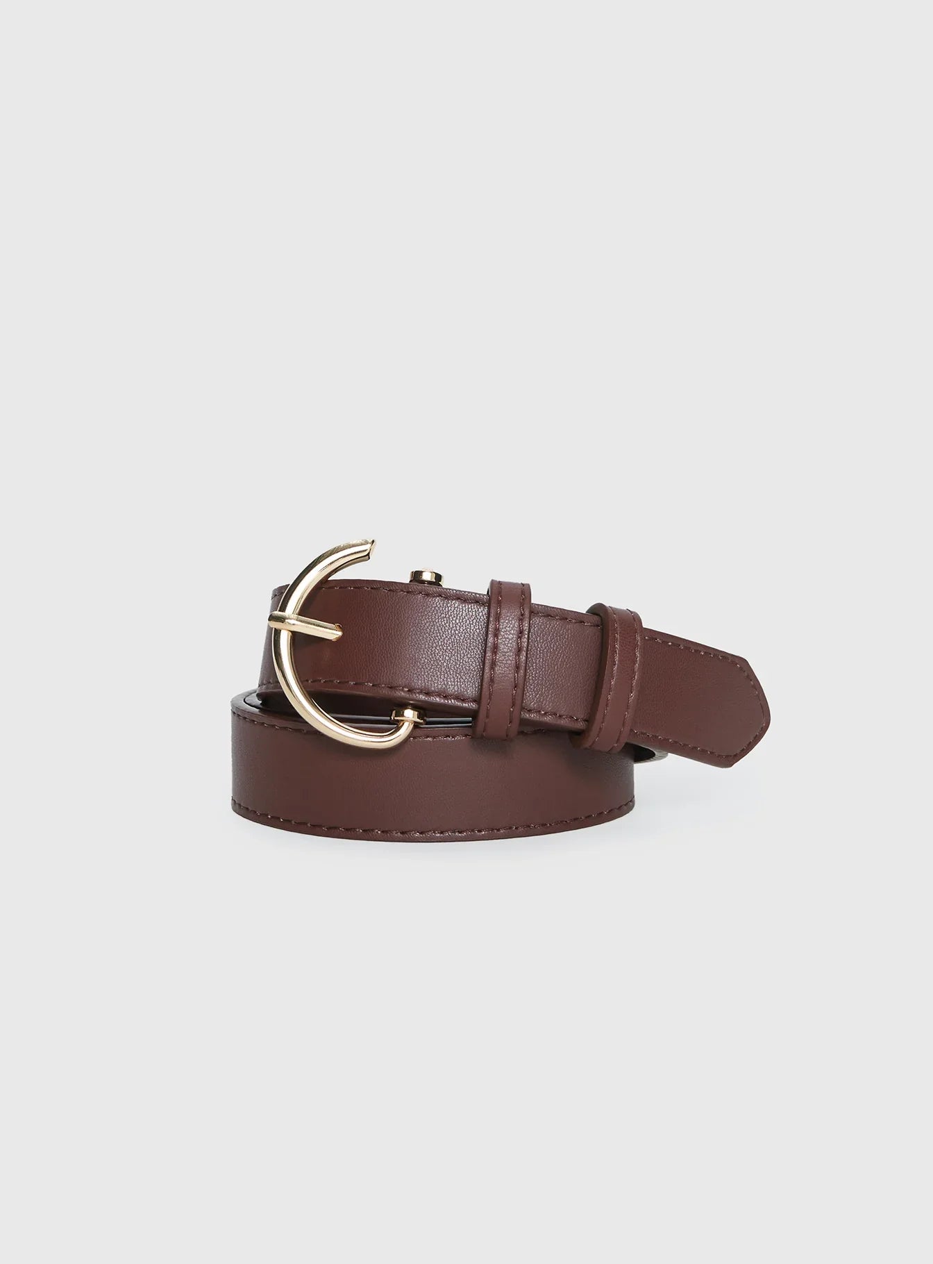 Tavian Faux Leather Belt Brown Gold