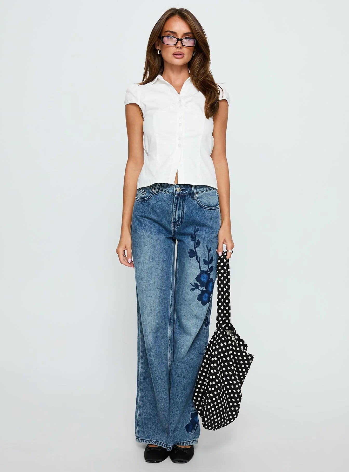 Sisterhood Mid Rise Wide Leg Patchwork Jeans Mid Blue Wash