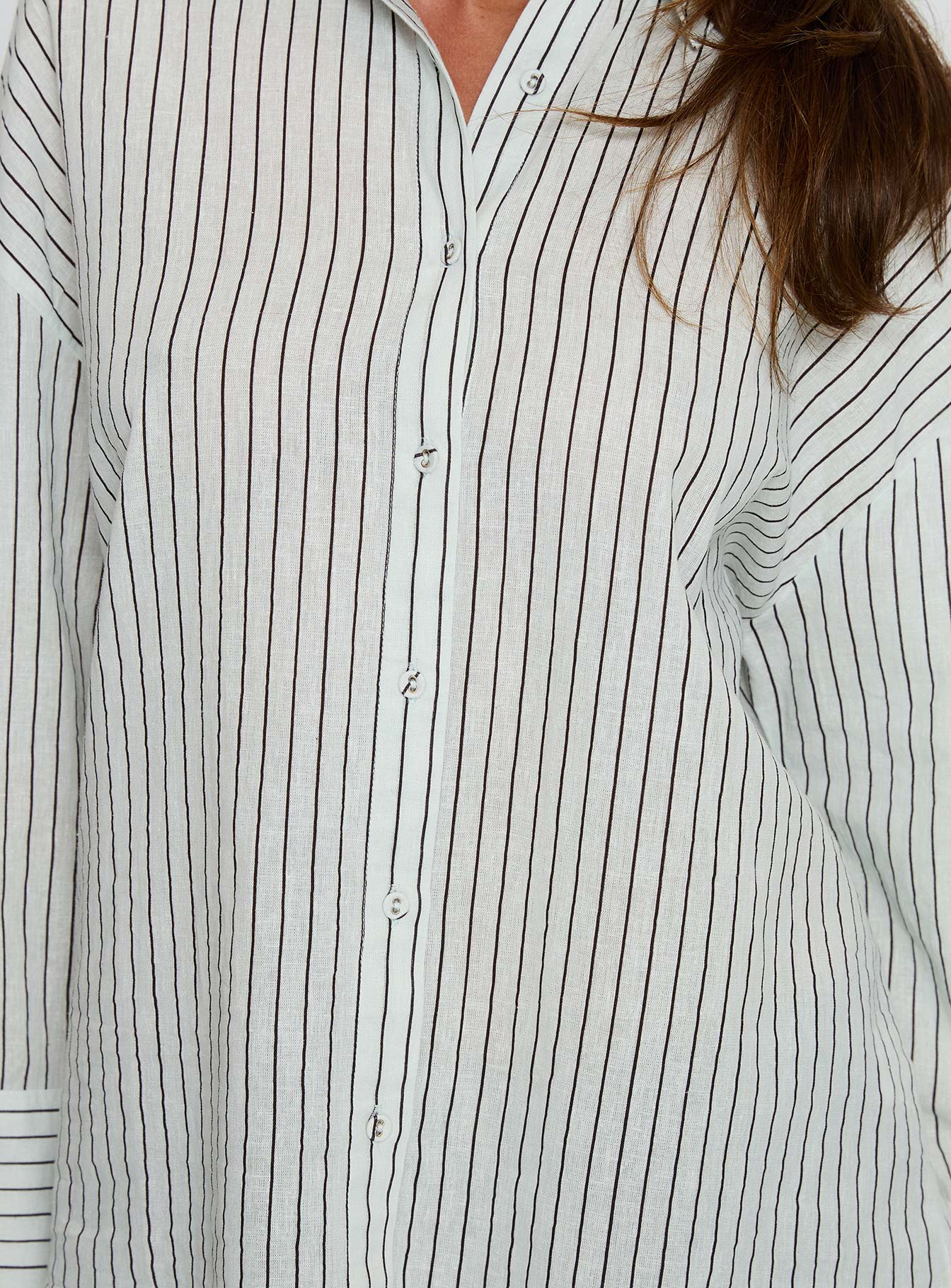 Alexi Long Sleeve Button Down Top Blue Brown Stripe