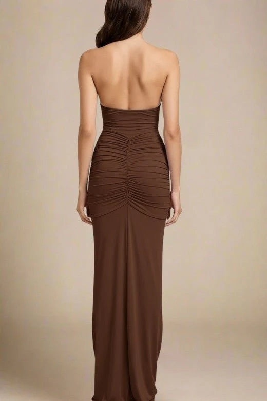 Bella Bodycon Wrap Maxi Dress Tan Brown