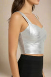 Jay Bandage Leather Crop Top Silver